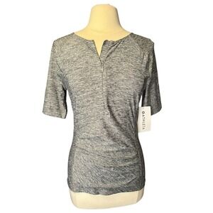 Athleta NEW Pacifica Wrap Front Short Sleeve Shirt Quarter Zip Gray Medium